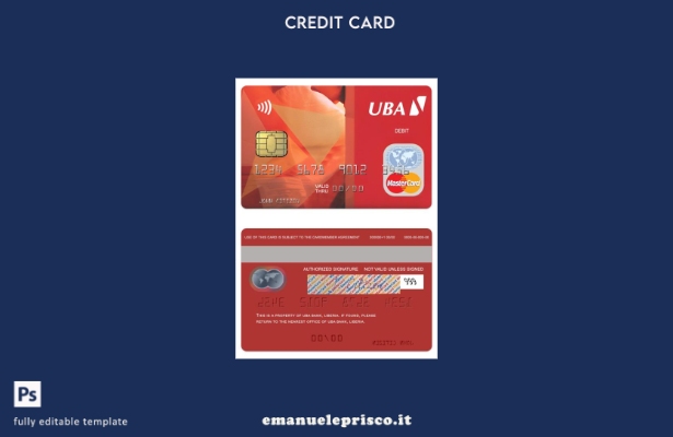 modello di carta mastercard di debito Liberia UBA Bank in stile verificato